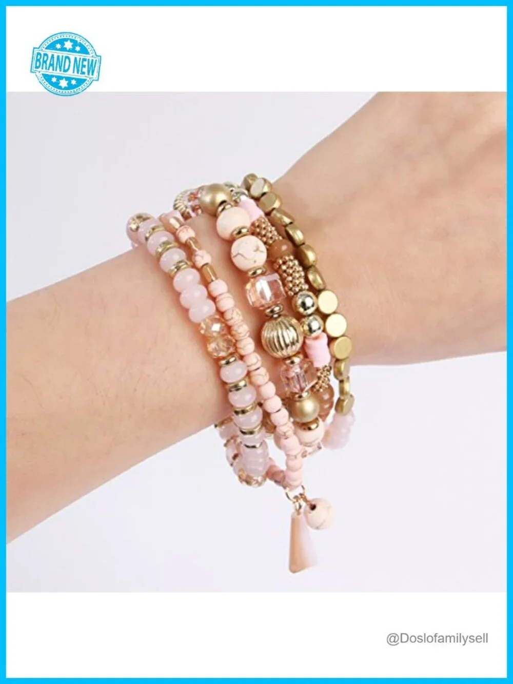 Multi Layer Beaded Stretch Bracelets Stackable Strand with Tassel Charm